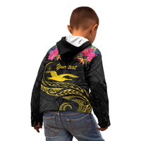 Kiribati Independence Day Personalised Kid Hoodie Gold Frigatebird with Polynesian Pattern LT9 - Polynesian Pride