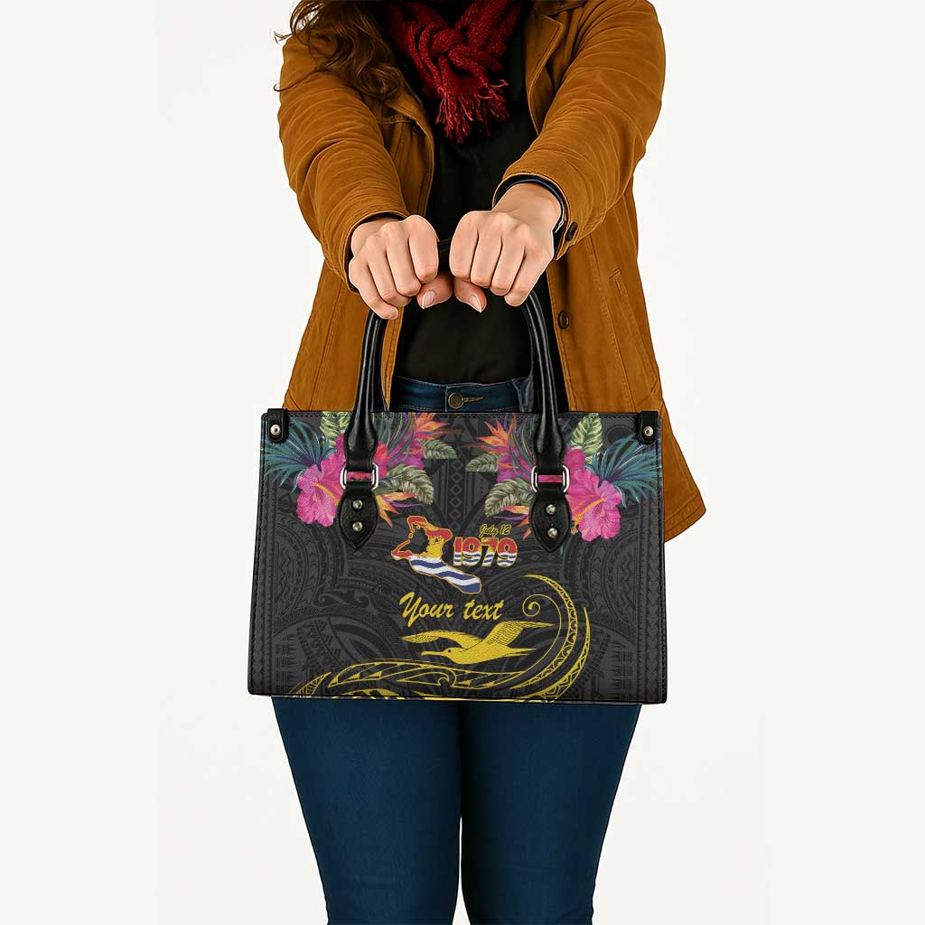 Kiribati Independence Day Personalised Leather Bag Gold Frigatebird with Polynesian Pattern - Polynesian Pride