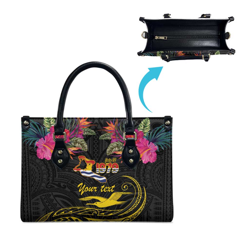Kiribati Independence Day Personalised Leather Bag Gold Frigatebird with Polynesian Pattern - Polynesian Pride