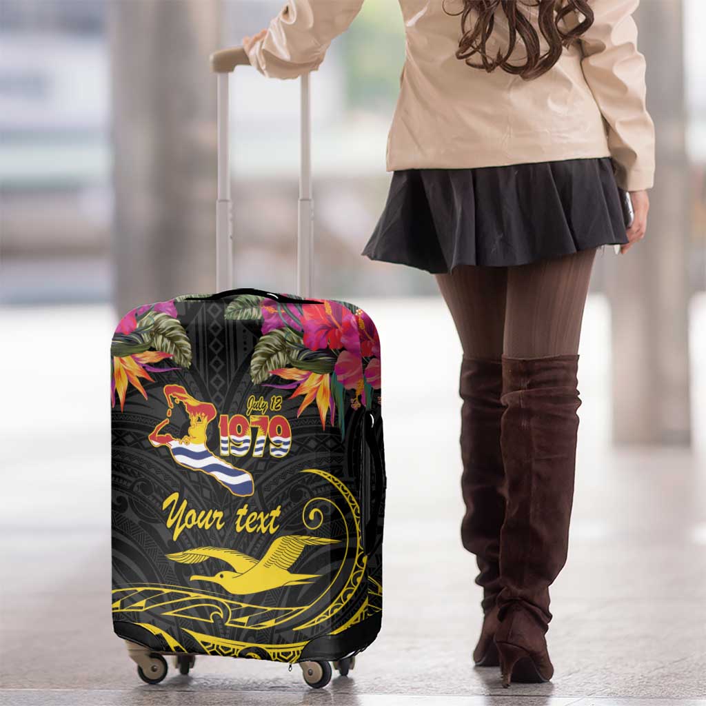 Kiribati Independence Day Personalised Luggage Cover Gold Frigatebird with Polynesian Pattern