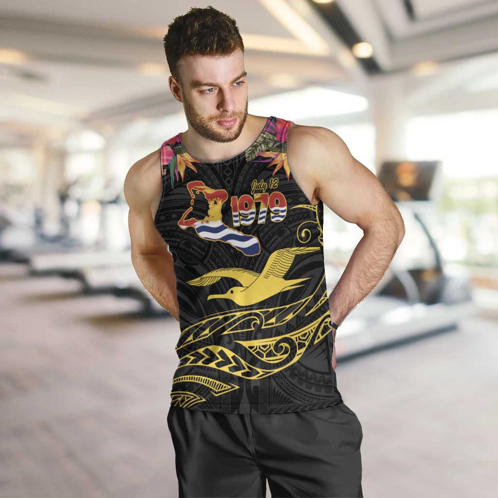 Kiribati Independence Day Personalised Men Tank Top Gold Frigatebird with Polynesian Pattern