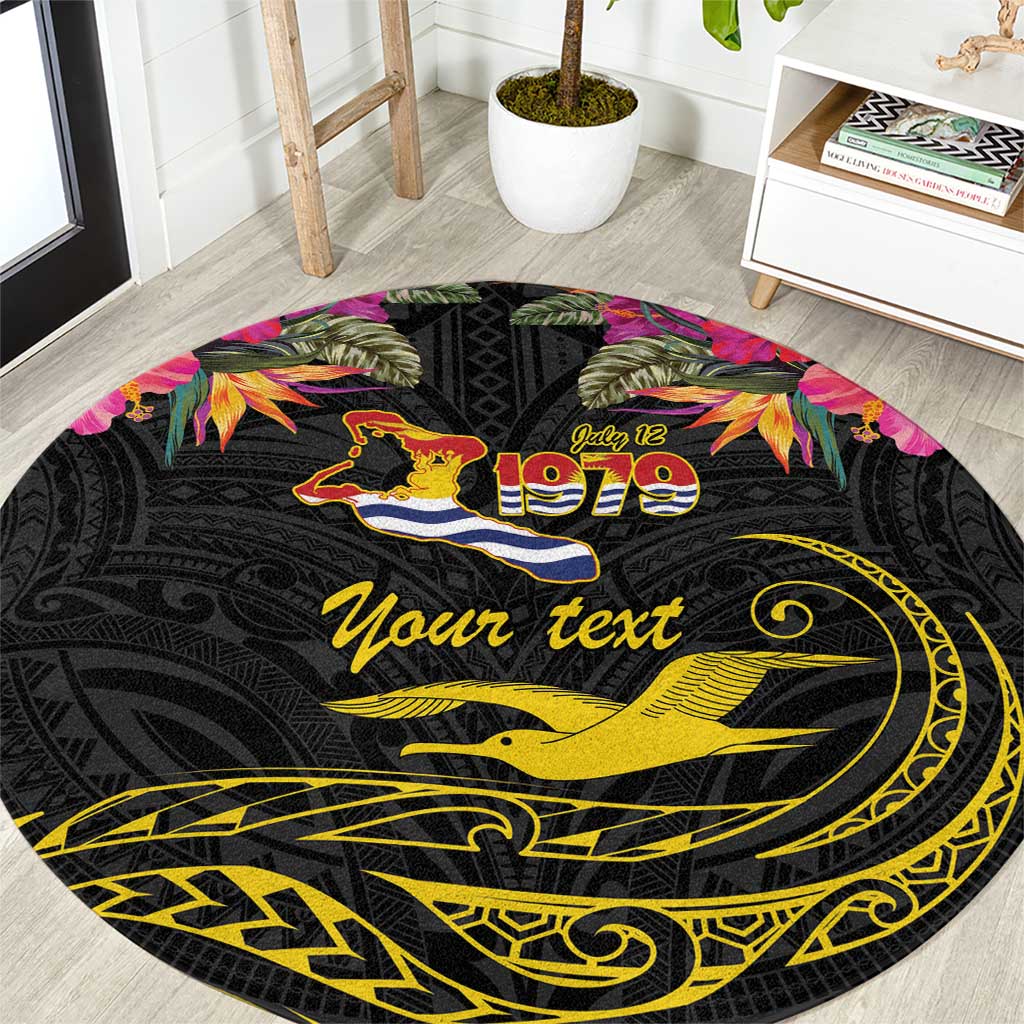 Kiribati Independence Day Personalised Round Carpet Gold Frigatebird with Polynesian Pattern LT9 Black - Polynesian Pride