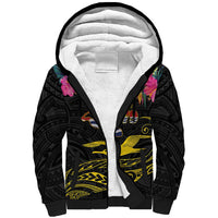 Kiribati Independence Day Personalised Sherpa Hoodie Gold Frigatebird with Polynesian Pattern