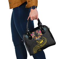 Kiribati Independence Day Personalised Shoulder Handbag Gold Frigatebird with Polynesian Pattern