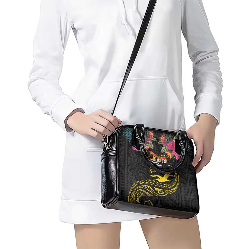 Kiribati Independence Day Personalised Shoulder Handbag Gold Frigatebird with Polynesian Pattern