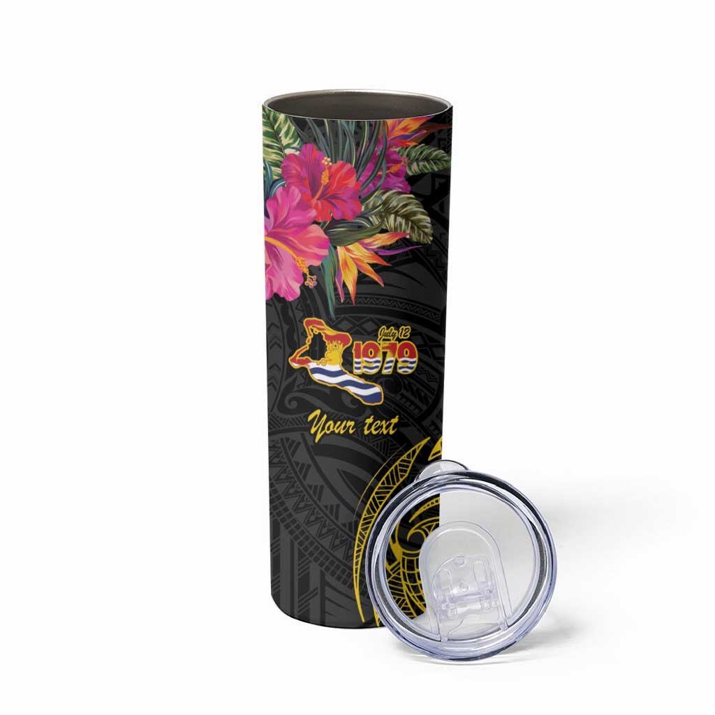 Kiribati Independence Day Personalised Skinny Tumbler Gold Frigatebird with Polynesian Pattern LT9 - Polynesian Pride