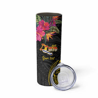 Kiribati Independence Day Personalised Skinny Tumbler Gold Frigatebird with Polynesian Pattern LT9 - Polynesian Pride