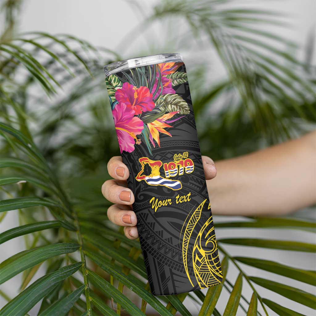 Kiribati Independence Day Personalised Skinny Tumbler Gold Frigatebird with Polynesian Pattern LT9 - Polynesian Pride