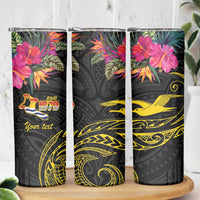 Kiribati Independence Day Personalised Skinny Tumbler Gold Frigatebird with Polynesian Pattern LT9 - Polynesian Pride