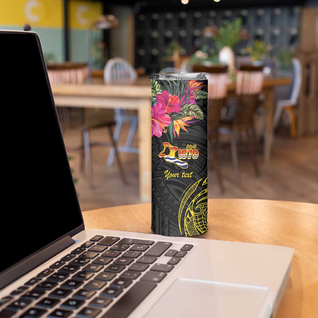 Kiribati Independence Day Personalised Skinny Tumbler Gold Frigatebird with Polynesian Pattern LT9 - Polynesian Pride