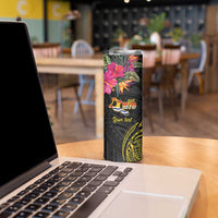 Kiribati Independence Day Personalised Skinny Tumbler Gold Frigatebird with Polynesian Pattern LT9 - Polynesian Pride
