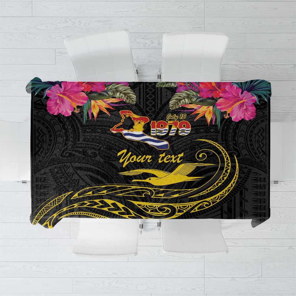 Kiribati Independence Day Personalised Tablecloth Gold Frigatebird with Polynesian Pattern LT9 Black - Polynesian Pride