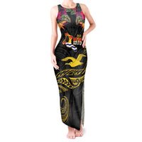 Kiribati Independence Day Personalised Tank Maxi Dress Gold Frigatebird with Polynesian Pattern LT9 Women Black - Polynesian Pride