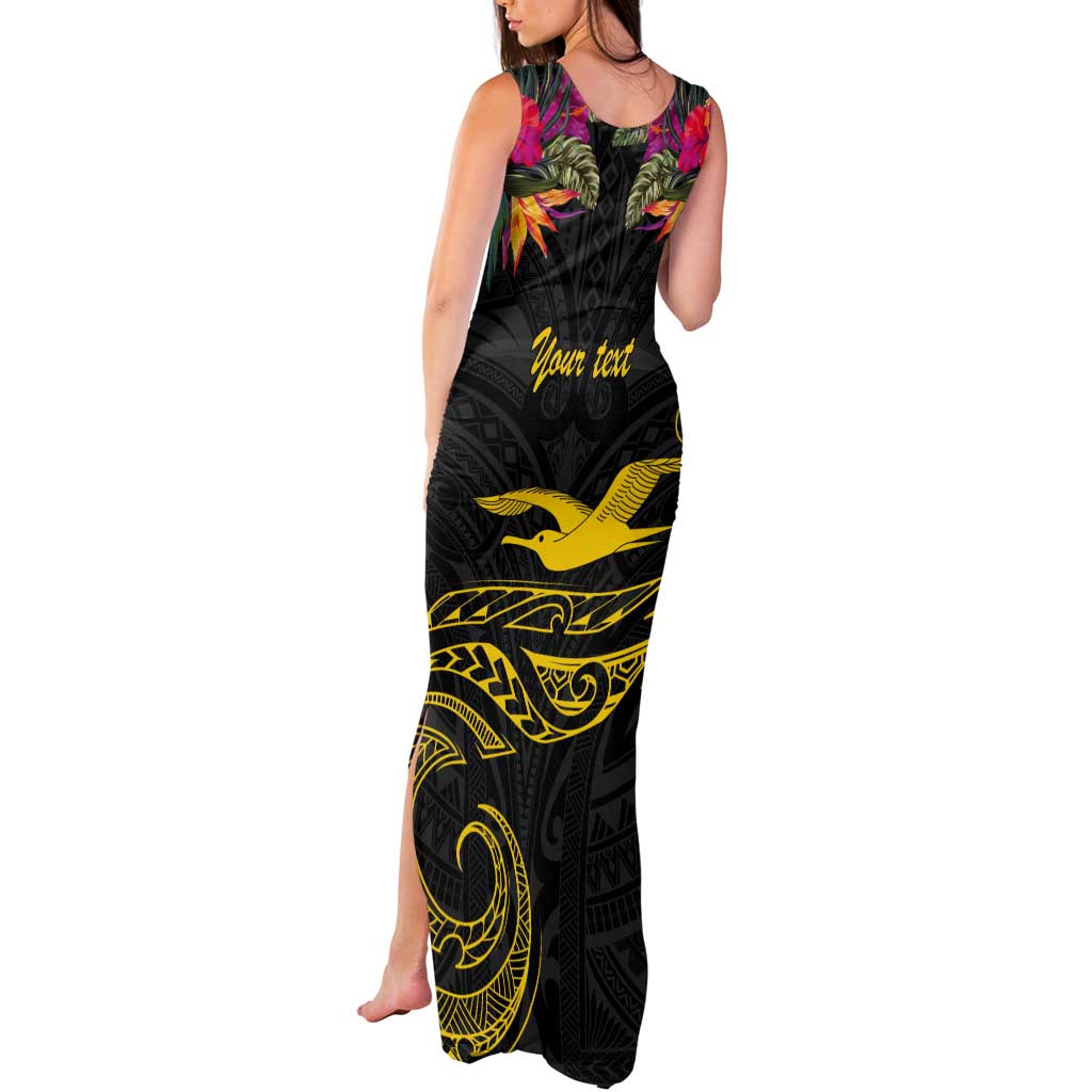 Kiribati Independence Day Personalised Tank Maxi Dress Gold Frigatebird with Polynesian Pattern LT9 - Polynesian Pride