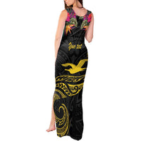 Kiribati Independence Day Personalised Tank Maxi Dress Gold Frigatebird with Polynesian Pattern LT9 - Polynesian Pride