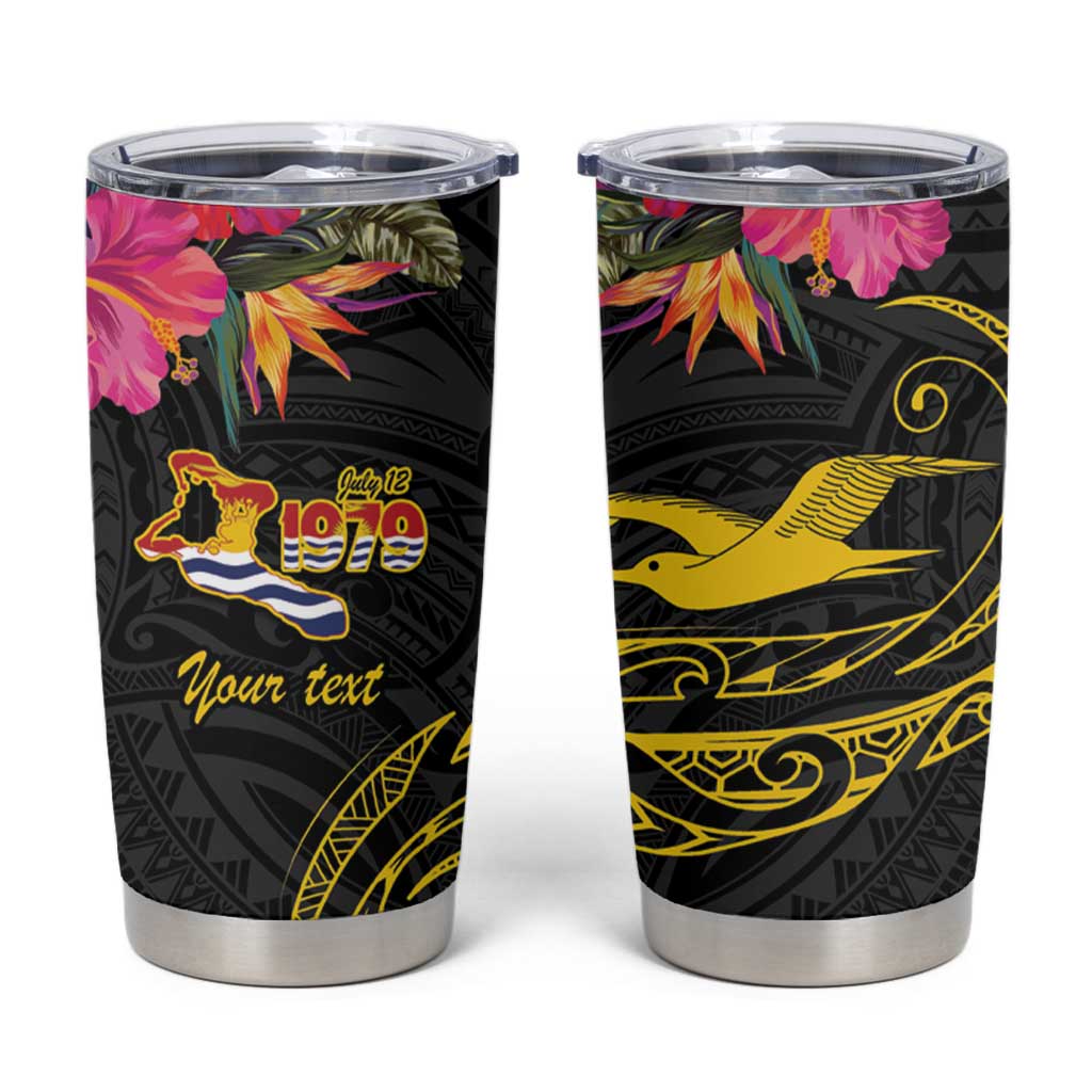 Kiribati Independence Day Personalised Tumbler Cup Gold Frigatebird with Polynesian Pattern LT9 Black - Polynesian Pride