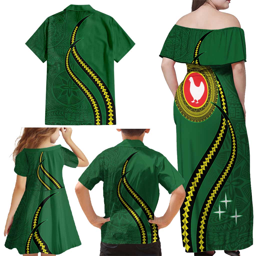 Manua Islands Polynesian Style Family Matching Off Shoulder Maxi Dress and Hawaiian Shirt