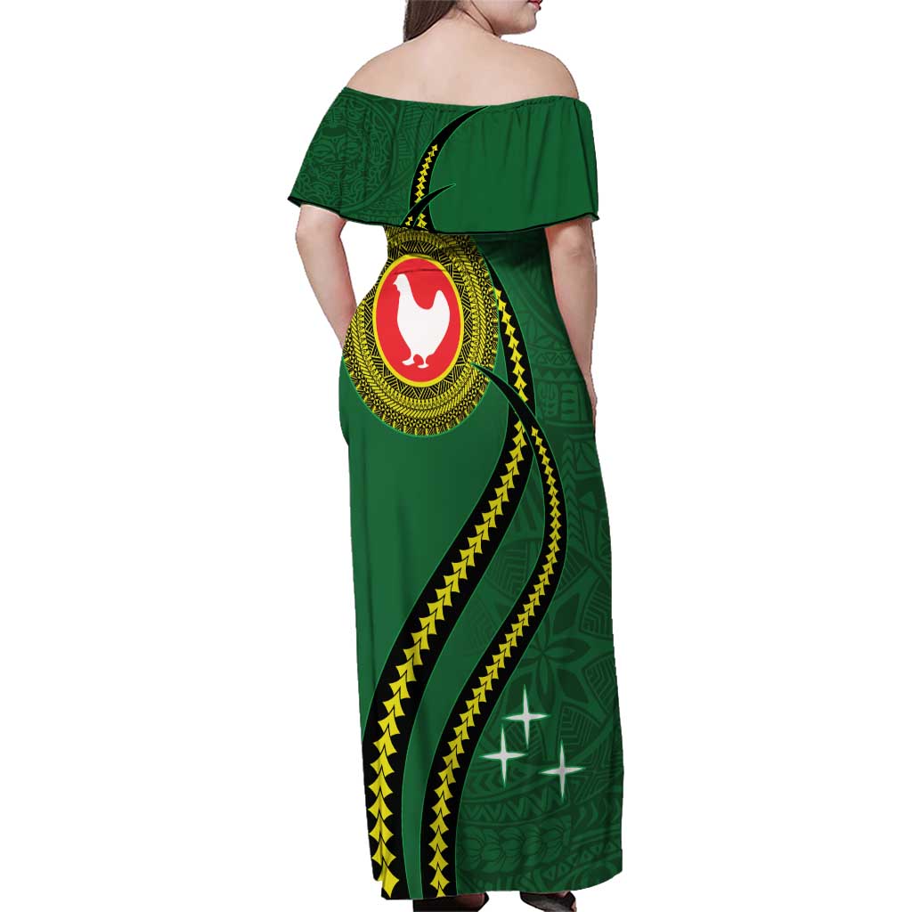 Manua Islands Polynesian Style Family Matching Off Shoulder Maxi Dress and Hawaiian Shirt