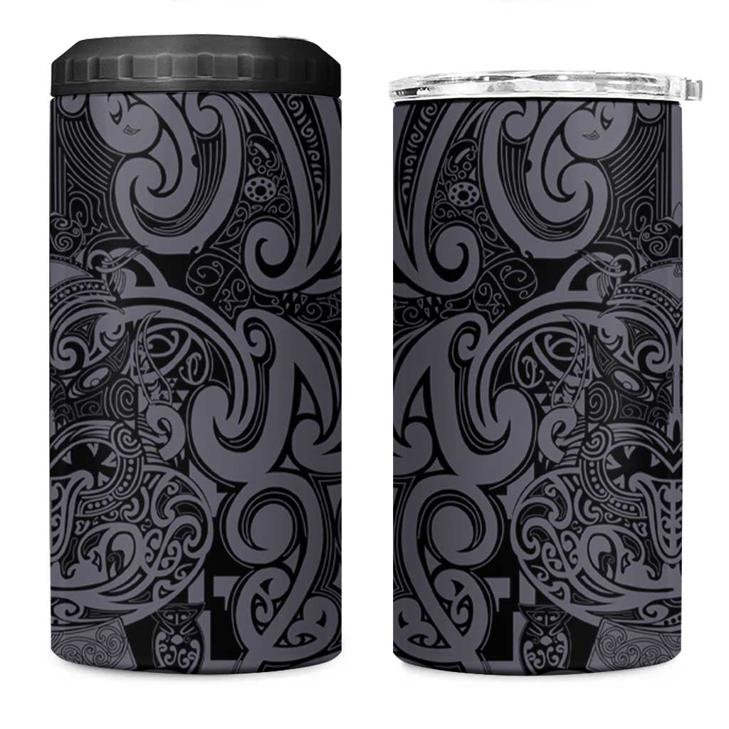 New Zealand Taiaha Maori 4 in 1 Can Cooler Tumbler Minimalist Silver Fern All Black LT9 One Size: 16 oz Black - Polynesian Pride