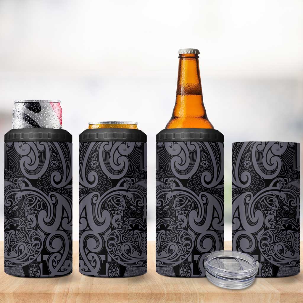 New Zealand Taiaha Maori 4 in 1 Can Cooler Tumbler Minimalist Silver Fern All Black LT9 - Polynesian Pride