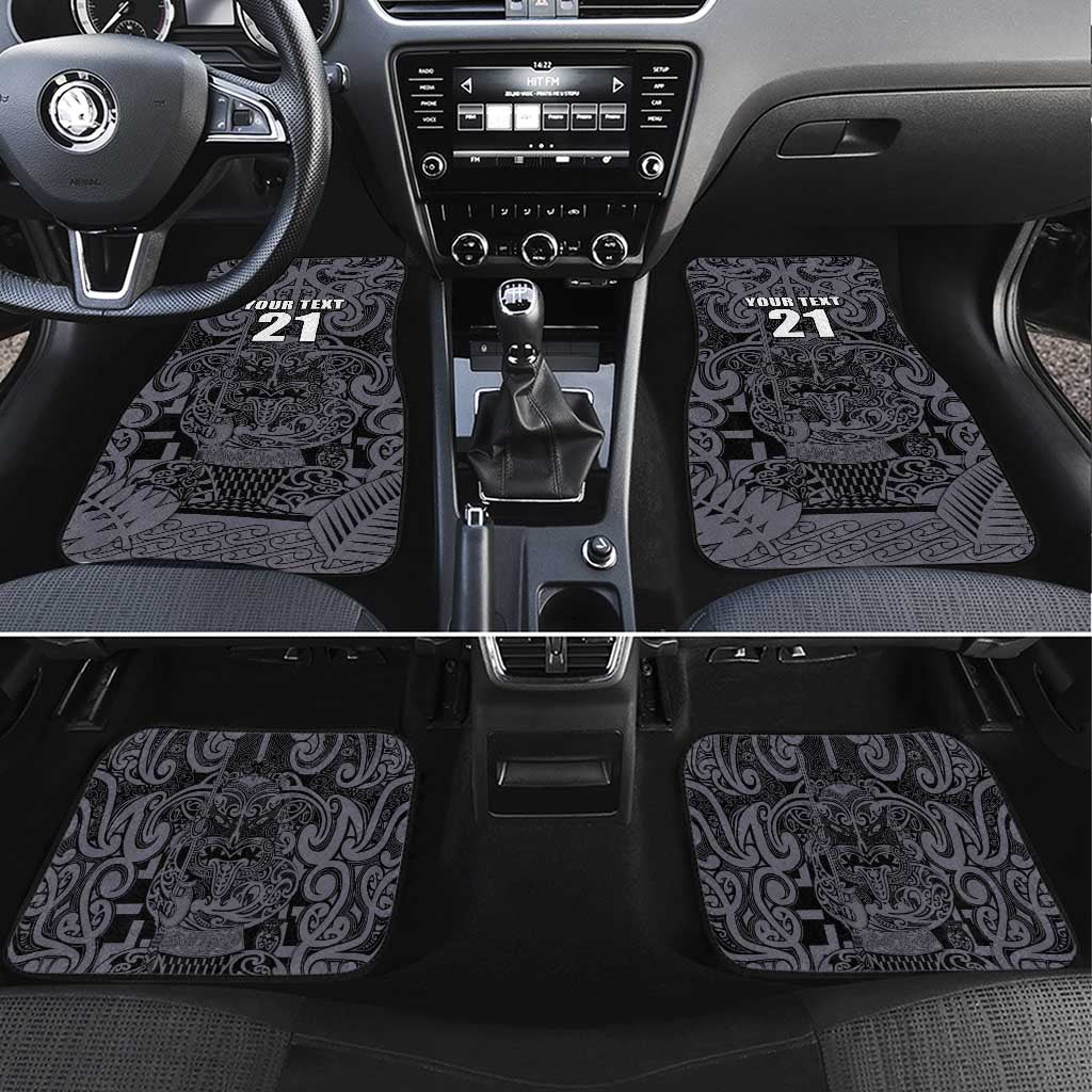Custom New Zealand Taiaha Maori Car Mats Minimalist Silver Fern All Black - Polynesian Pride