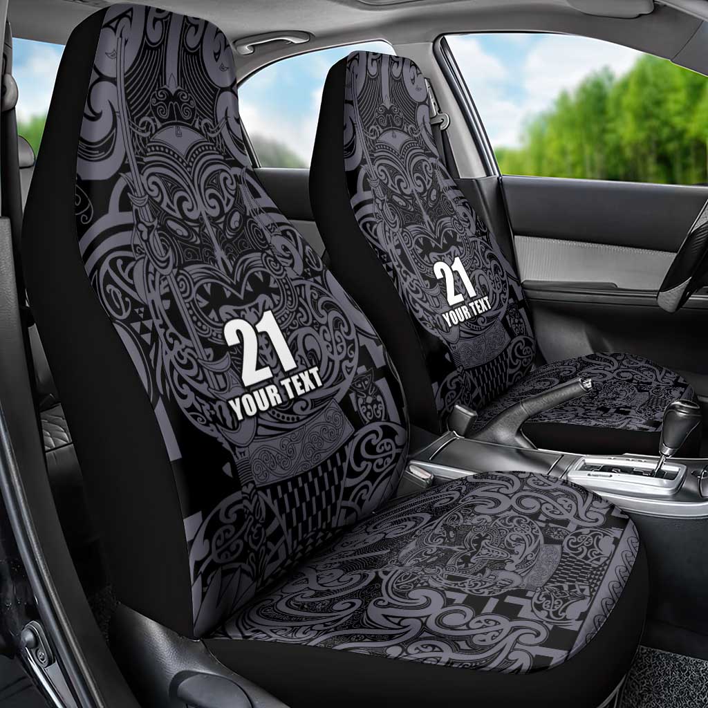 Custom New Zealand Taiaha Maori Car Seat Cover Minimalist Silver Fern All Black - Polynesian Pride