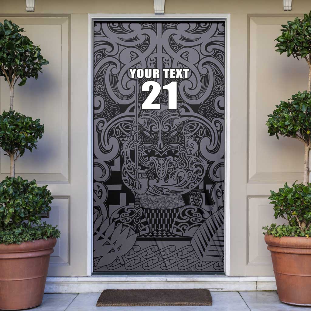 Custom New Zealand Taiaha Maori Door Cover Minimalist Silver Fern All Black - Polynesian Pride
