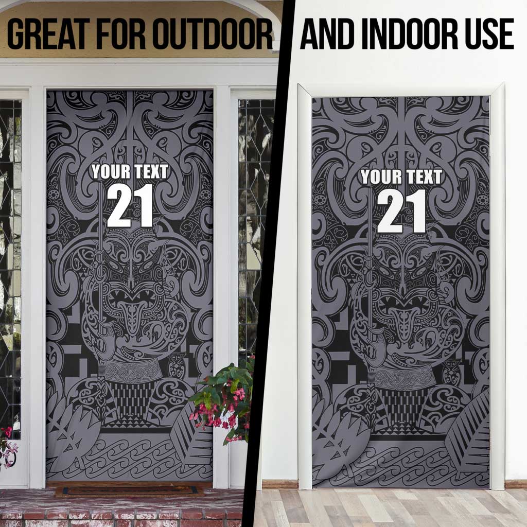 Custom New Zealand Taiaha Maori Door Cover Minimalist Silver Fern All Black - Polynesian Pride