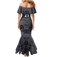 Custom New Zealand Taiaha Maori Family Matching Mermaid Dress and Hawaiian Shirt Minimalist Silver Fern All Black LT9 - Polynesian Pride