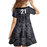 Custom New Zealand Taiaha Maori Family Matching Off Shoulder Maxi Dress and Hawaiian Shirt Minimalist Silver Fern All Black LT9 - Polynesian Pride