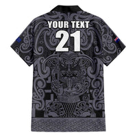 Custom New Zealand Taiaha Maori Family Matching Short Sleeve Bodycon Dress and Hawaiian Shirt Minimalist Silver Fern All Black LT9 - Polynesian Pride