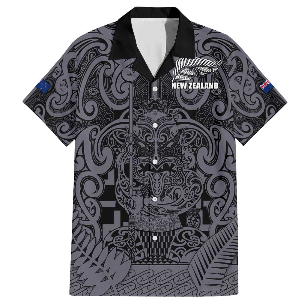 Custom New Zealand Taiaha Maori Family Matching Summer Maxi Dress and Hawaiian Shirt Minimalist Silver Fern All Black LT9 Dad's Shirt - Short Sleeve Black - Polynesian Pride