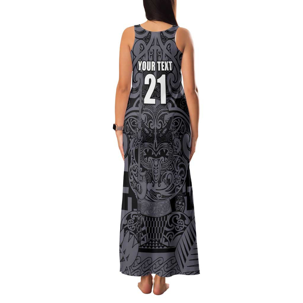 Custom New Zealand Taiaha Maori Family Matching Tank Maxi Dress and Hawaiian Shirt Minimalist Silver Fern All Black LT9 - Polynesian Pride