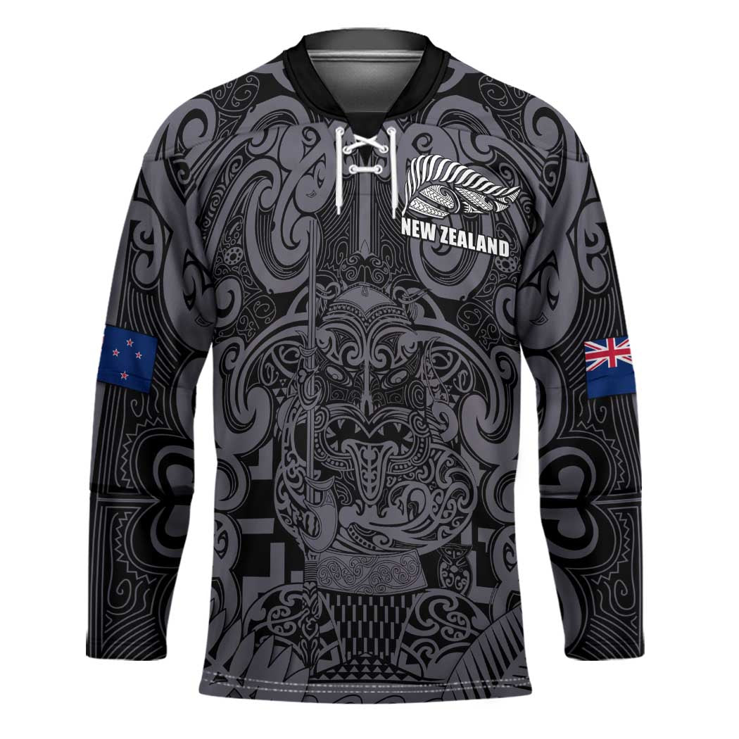 Custom New Zealand Taiaha Maori Hockey Jersey Minimalist Silver Fern All Black - Polynesian Pride