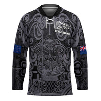Custom New Zealand Taiaha Maori Hockey Jersey Minimalist Silver Fern All Black - Polynesian Pride