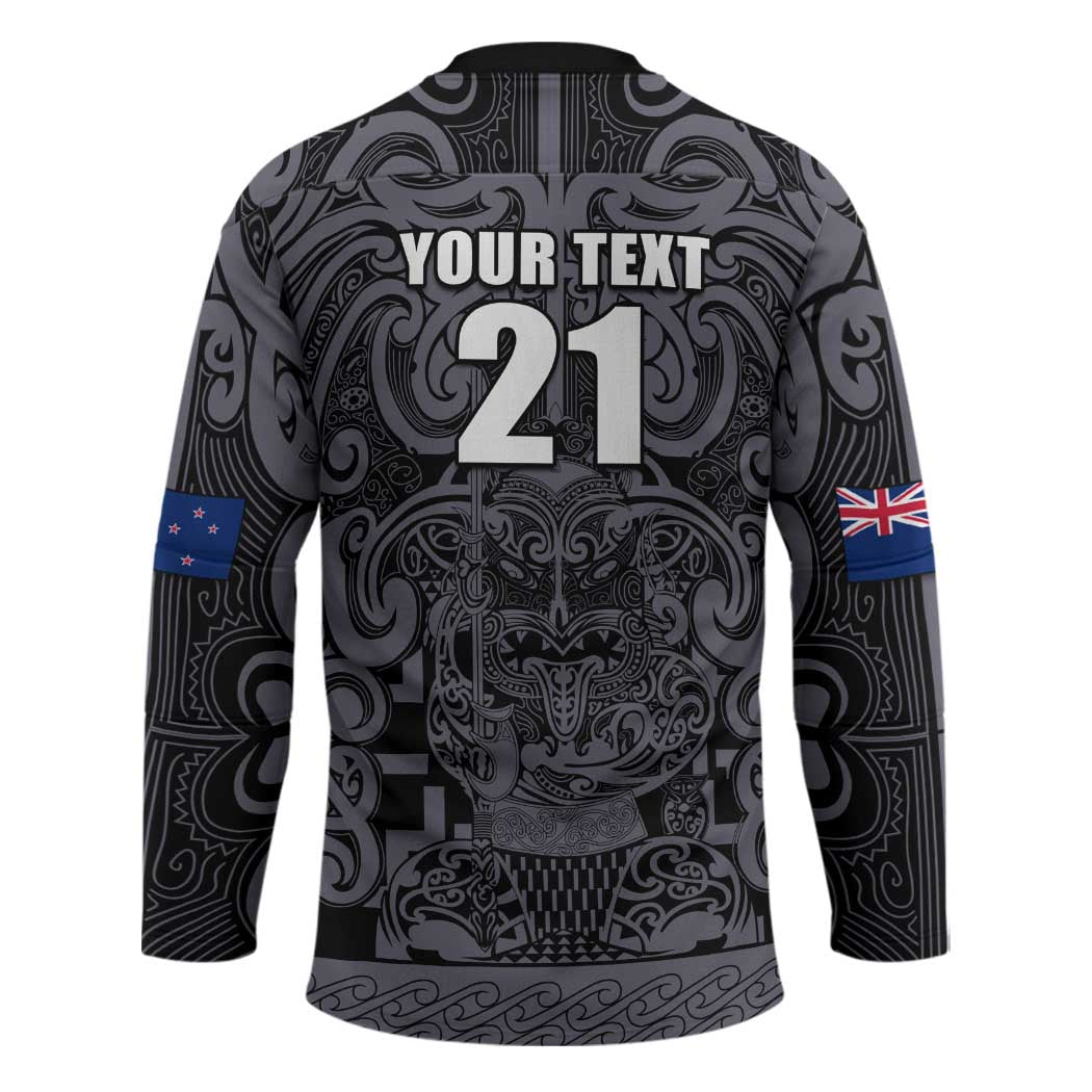 Custom New Zealand Taiaha Maori Hockey Jersey Minimalist Silver Fern All Black - Polynesian Pride