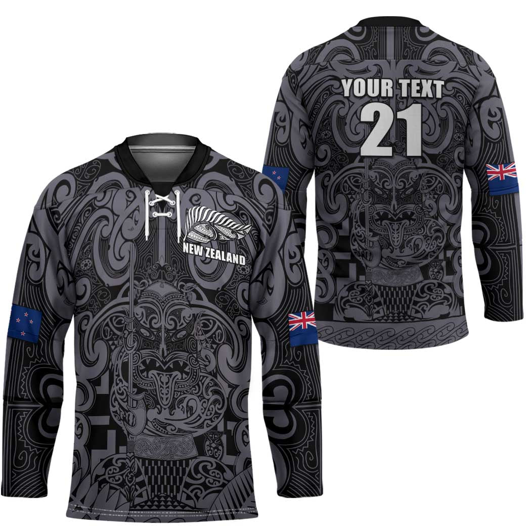 Custom New Zealand Taiaha Maori Hockey Jersey Minimalist Silver Fern All Black - Polynesian Pride