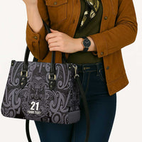 Custom New Zealand Taiaha Maori Leather Bag Minimalist Silver Fern All Black - Polynesian Pride