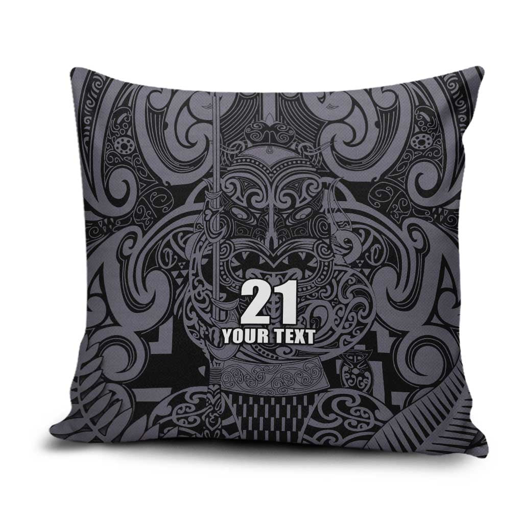 Custom New Zealand Taiaha Maori Pillow Cover Minimalist Silver Fern All Black - Polynesian Pride