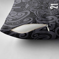 Custom New Zealand Taiaha Maori Pillow Cover Minimalist Silver Fern All Black - Polynesian Pride