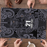 Custom New Zealand Taiaha Maori Puzzle Minimalist Silver Fern All Black - Polynesian Pride