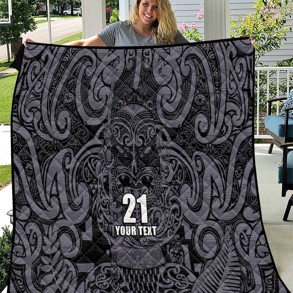 Custom New Zealand Taiaha Maori Quilt Minimalist Silver Fern All Black - Polynesian Pride