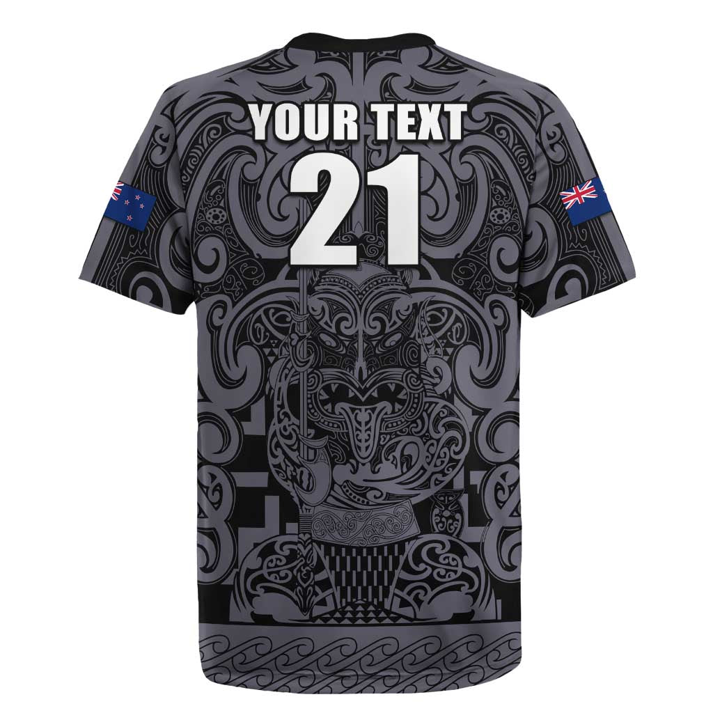 Custom New Zealand Taiaha Maori Rugby Jersey Minimalist Silver Fern All Black - Polynesian Pride
