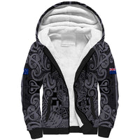Custom New Zealand Taiaha Maori Sherpa Hoodie Minimalist Silver Fern All Black LT9 Unisex Black - Polynesian Pride