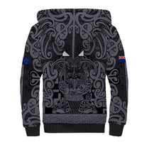 Custom New Zealand Taiaha Maori Sherpa Hoodie Minimalist Silver Fern All Black LT9 - Polynesian Pride