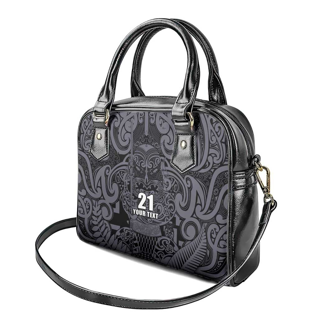 Custom New Zealand Taiaha Maori Shoulder Handbag Minimalist Silver Fern All Black - Polynesian Pride
