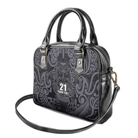 Custom New Zealand Taiaha Maori Shoulder Handbag Minimalist Silver Fern All Black - Polynesian Pride