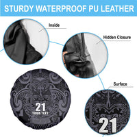 Custom New Zealand Taiaha Maori Spare Tire Cover Minimalist Silver Fern All Black - Polynesian Pride