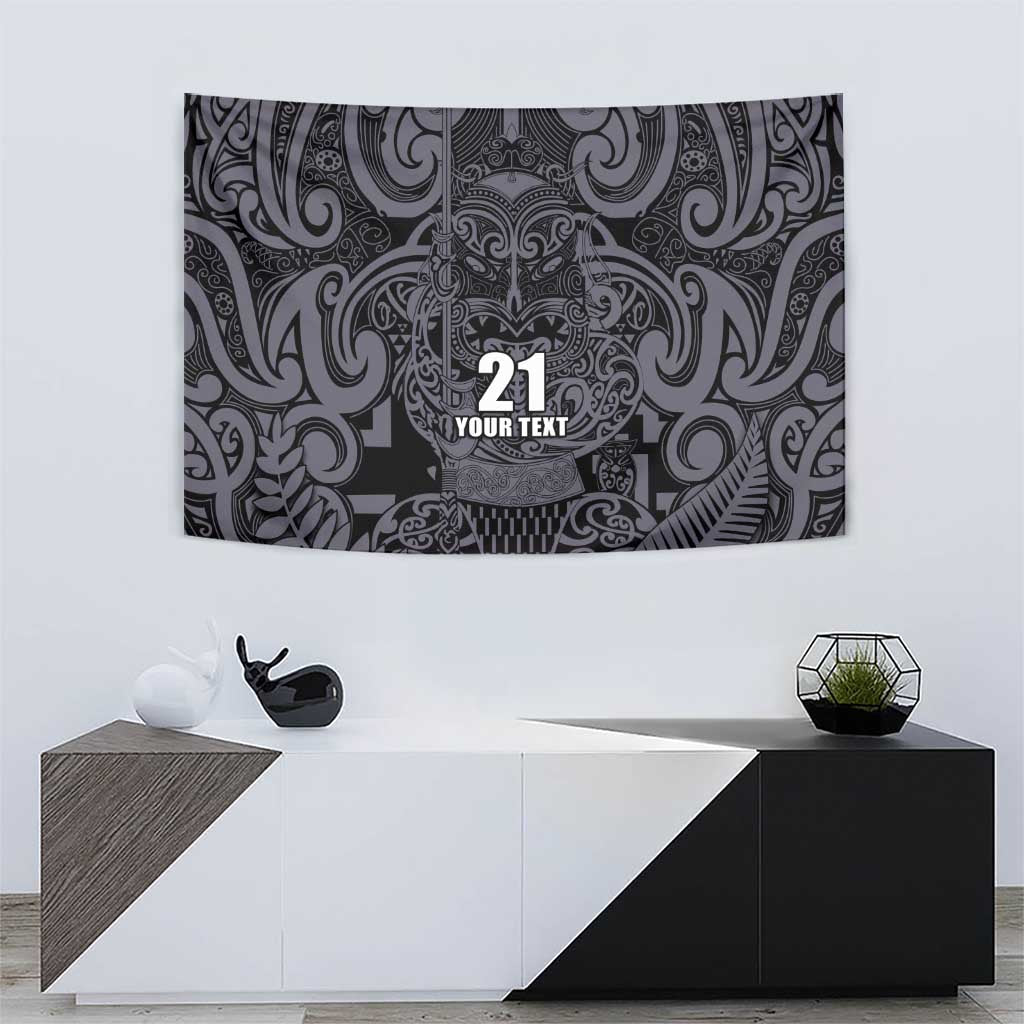 Custom New Zealand Taiaha Maori Tapestry Minimalist Silver Fern All Black - Polynesian Pride