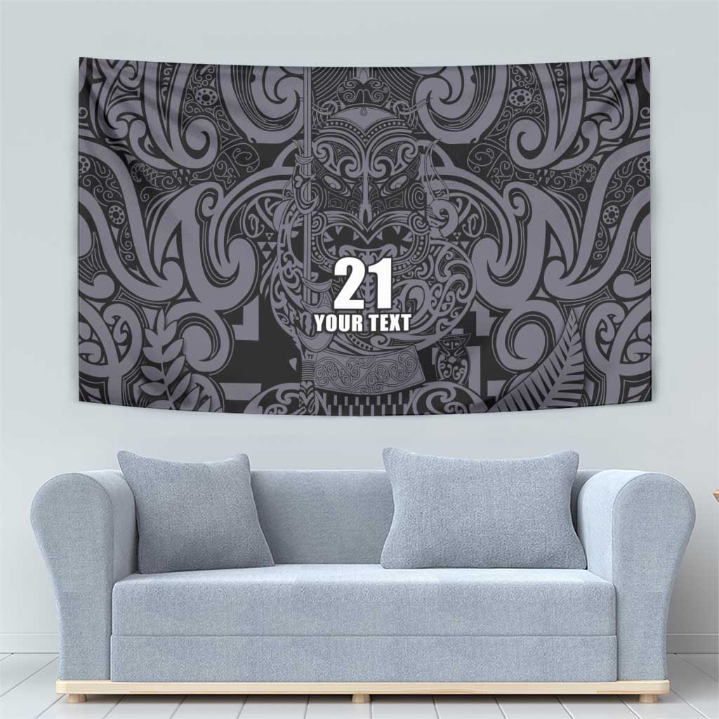 Custom New Zealand Taiaha Maori Tapestry Minimalist Silver Fern All Black - Polynesian Pride